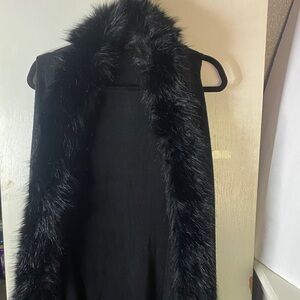 Black Faux Fur Trim Vest
